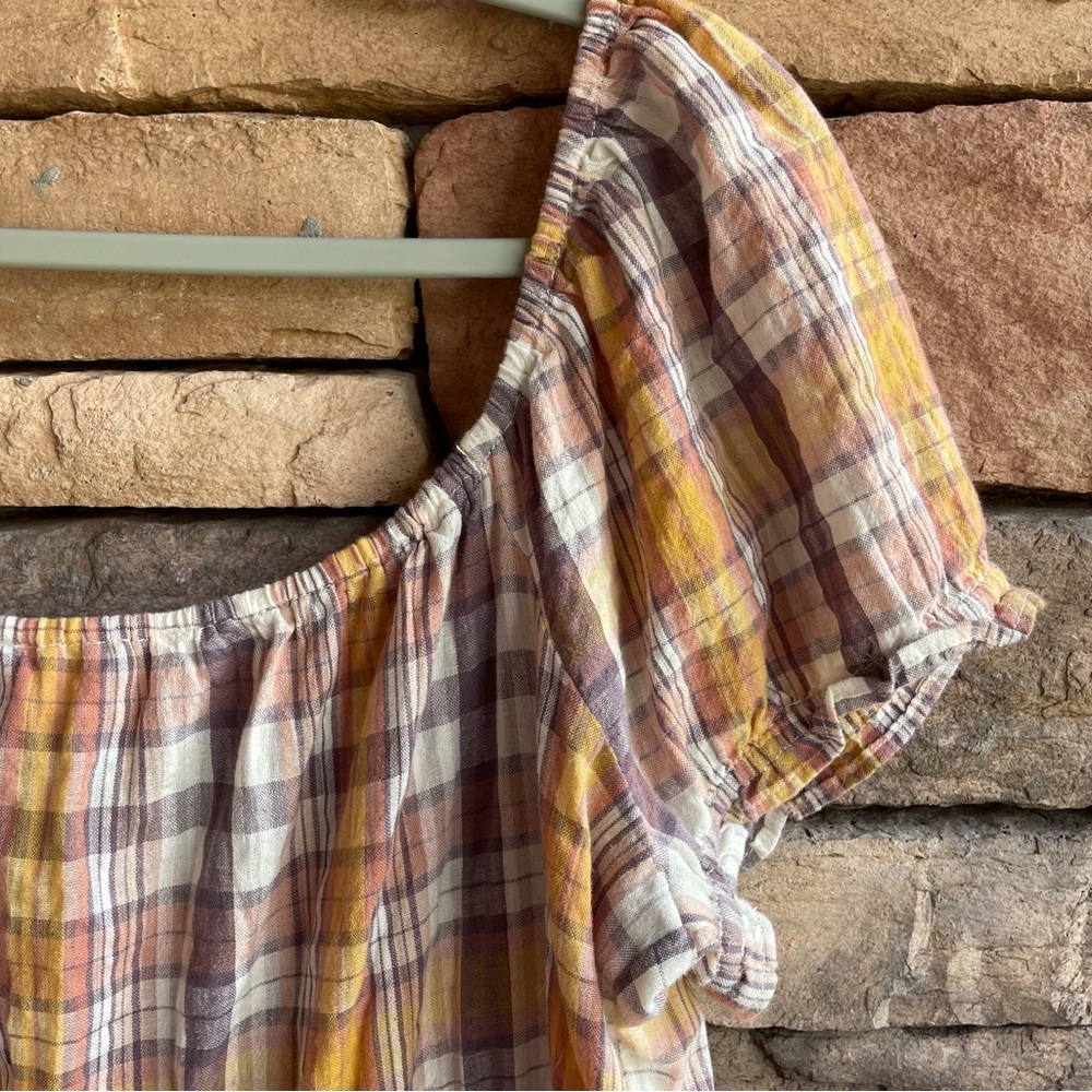 Lucky Brand multicolor plaid boho peasant blouse top Women Large - Like new - Picture 7 of 10